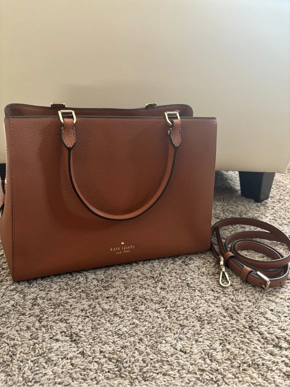 kate spade Brown Pebbled Leather Satchel with Removable Strap